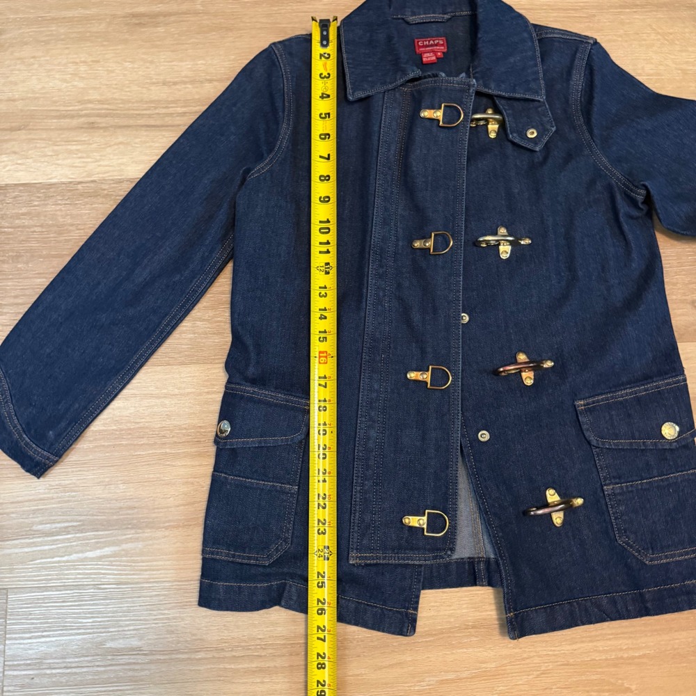Chaps Denim Womens Small Fireman Jacket Brass Lobster Clasp Equestrian Steampunk - Picture 6 of 10
